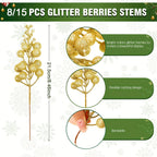Glitter Artificial Flowers Berry Bouquet Christmas Decoration Xmas Tree Ornaments for Home Decor New Year Gift Accessory