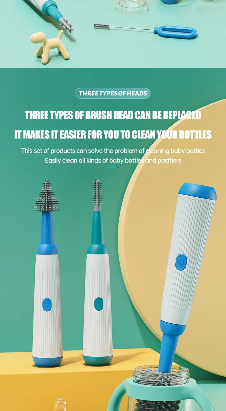 Electric Baby Bottle Brush 1500mah Multipurpose Silicone Cordless Infants Babe Milk Bottle Nipple Clean Brushes with Extensions
