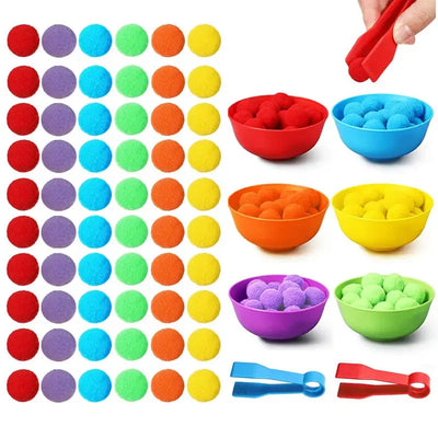 Children Counting and Sorting Toy with Pom Poms and Tweezers Set