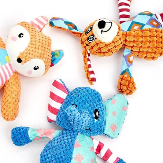 Cute Fox & Elephant Plush Dog Toy - Interactive Squeaky Chew & Teeth Cleaner