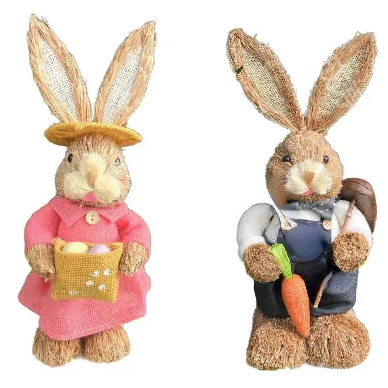 Easter Rabbit Decoration Bunny Figure Cattail Craft Ornament Home Holiday Cute Bunny Home Decoration Easter Rabbit Decoration