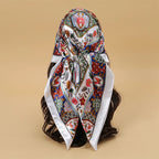 Satin Square Scarf Women Muslim Hijab Elegant 2025 Print Silk Neckerchief Shawl Wraps Headband Handle Hair Accessories Bandana
