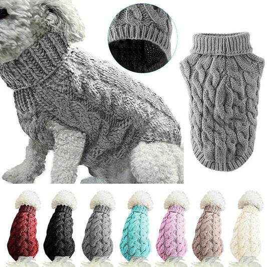 Autumn & Winter Knitted Dog Sweater – Warm, Soft, and Stylish Solid Twist Design for Small Pets