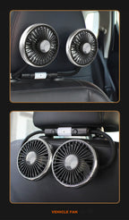 SEAMETAL Car Cooling Fan 360 Adjustable Dual Head Car Fan Low Noise Automotive Electric Fan Type C Charge for Dashboard RV Truck