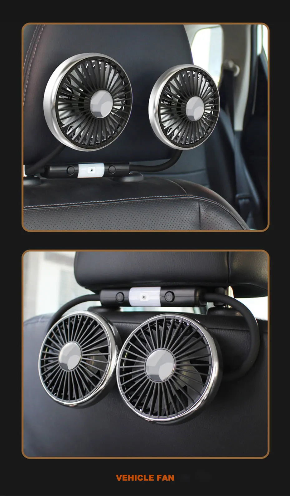SEAMETAL Car Cooling Fan 360 Adjustable Dual Head Car Fan Low Noise Automotive Electric Fan Type C Charge for Dashboard RV Truck