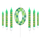 7pcs Green My World Candle Birthday Party Pixel Theme Birthday Party Video Game Party Decoration 0-9 Cake Top Digital Candles