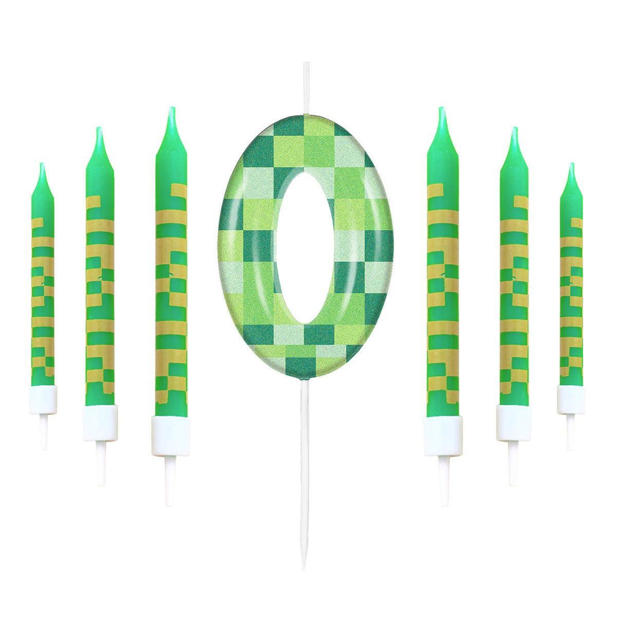7pcs Green My World Candle Birthday Party Pixel Theme Birthday Party Video Game Party Decoration 0-9 Cake Top Digital Candles