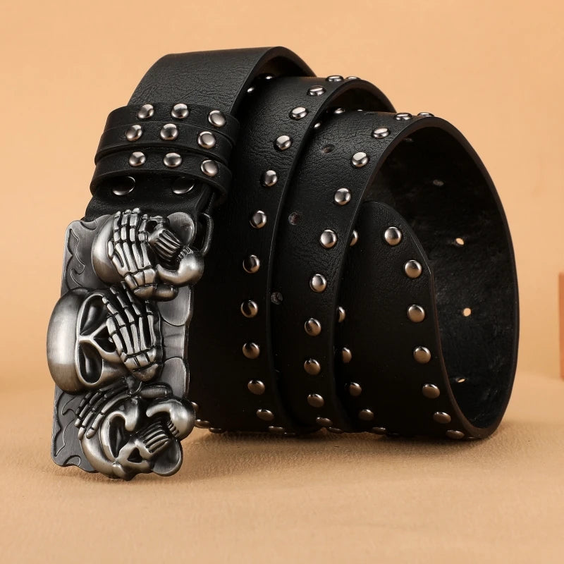 New Women Belt High Quality Luxury Brand Punk Goth Rivet Black Jeans Unisex Men Belt Paw Skull Buckle belt Unisex Waist Belt