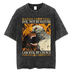 Creepy Cute Animal Graphic T-Shirts Vintage Washed Black Tees Funny Horror & Relatable Quotes Perfect for Anime Fans Streetwear