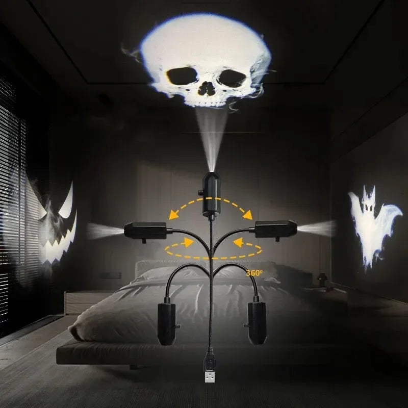 5V Projection Lights Planet Moon Lamp USB Night Light Halloween Christmas Ambiance Skull Ghost Switchable Pattern Projection
