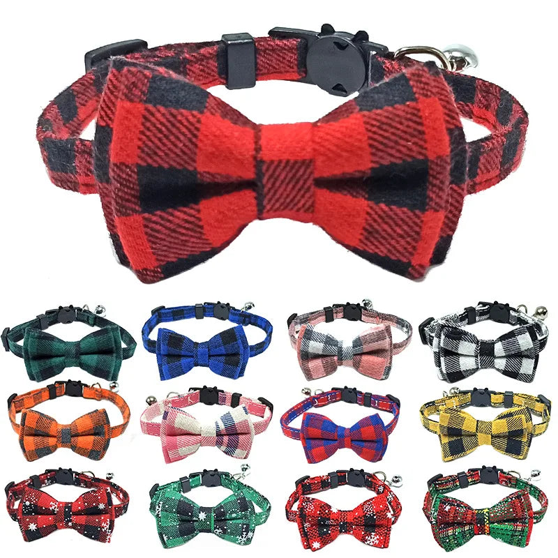 Pet Breakaway Cat Collar Bow Tie & Bell – Christmas Plaid
