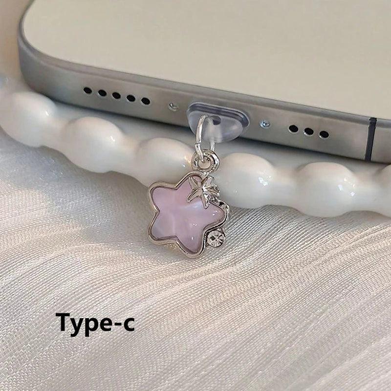 Diamond Star Dust Plug Charm Fashion Ladies Charge Port Plug For iPhone Type C Micro USB Dust Protection Cap Phone Pendant Gift