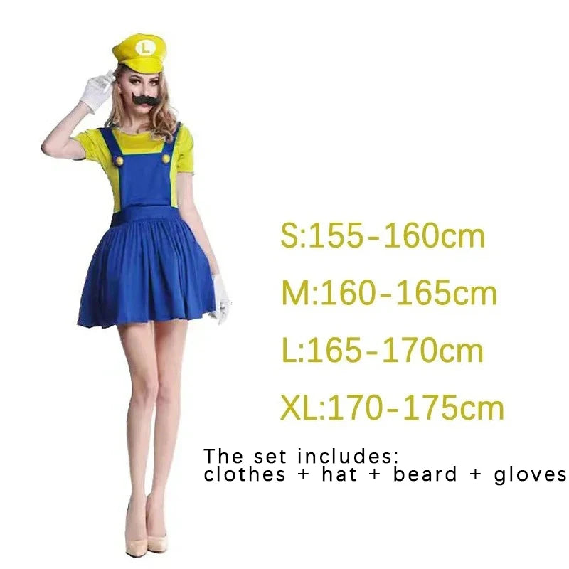 Game Bros Super Luigi Brothers Uniform Set Cosplay Costumes Funny Anime Adult Men Jumpsuit Woman Dress Halloween Costume