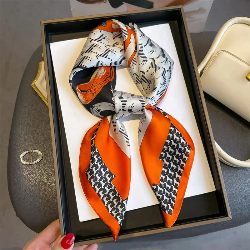Luxury Silk Shawl Square Scarf for Women Satin Fashion Wraps Neckerchief Female Hair Bands Ribbon Headband Bandana 70X70CM