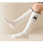 1 Pair Chic Simplicity Kids Girl Sock Sweet Fashion Bow Ruffle Bow Children Girl Calf Sock Spring Autumn Cotton School Sock