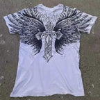 2000s American Skull Pattern Long sleeved T shirt Fashion Round Neck Oversized T shirt New Mens Casual Gothic Clothing Tops