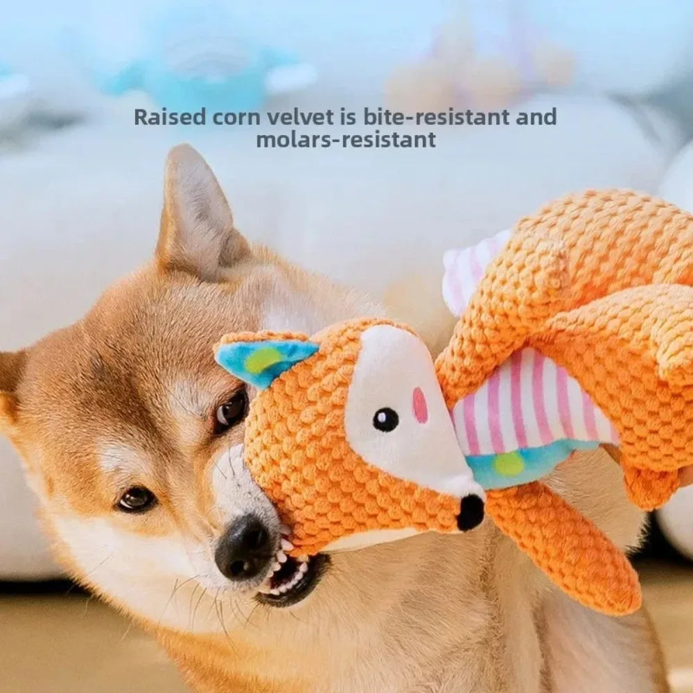 Cute Fox & Elephant Plush Dog Toy - Interactive Squeaky Chew & Teeth Cleaner