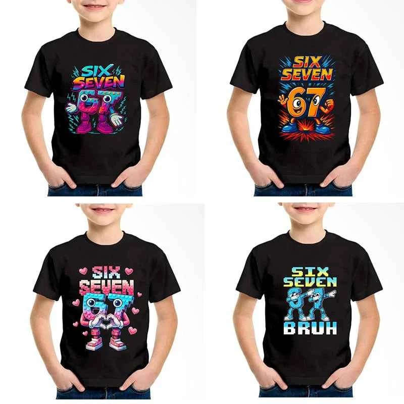 New Funny Six Seven Italian Brainrot 67 Number Graphic Print T-Shirt Boy/Girl Summer Short Sleeved Kids Comfortable Tshirt Top