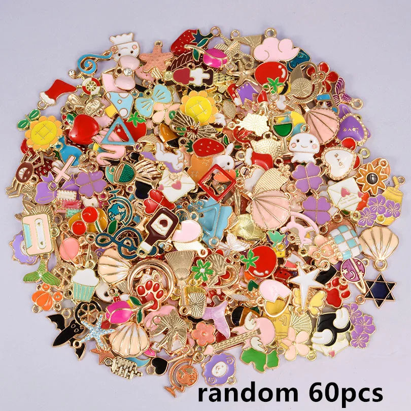 30/60/100pcs Random Mix Enamel/Drip Oil Charms For Jewelry Making Bulk Trinkets Charm Flower Heart Animal Bag Charm DIY Pendant