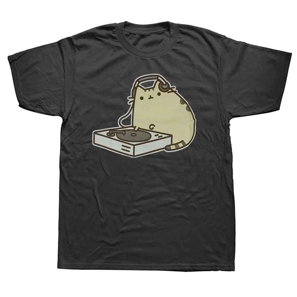 Funny Dj Cat T Shirts Summer Style Graphic Cotton Streetwear Short Sleeve Music Hip Hop Birthday Gifts T-shirt Mens Clothing