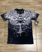 MMA ELITE Cross Skull Print Green Y2K T Shirt Men Loose Fit Streetwear Graphic Tee Oversized Glow Dark Party Ins Popularity Tops