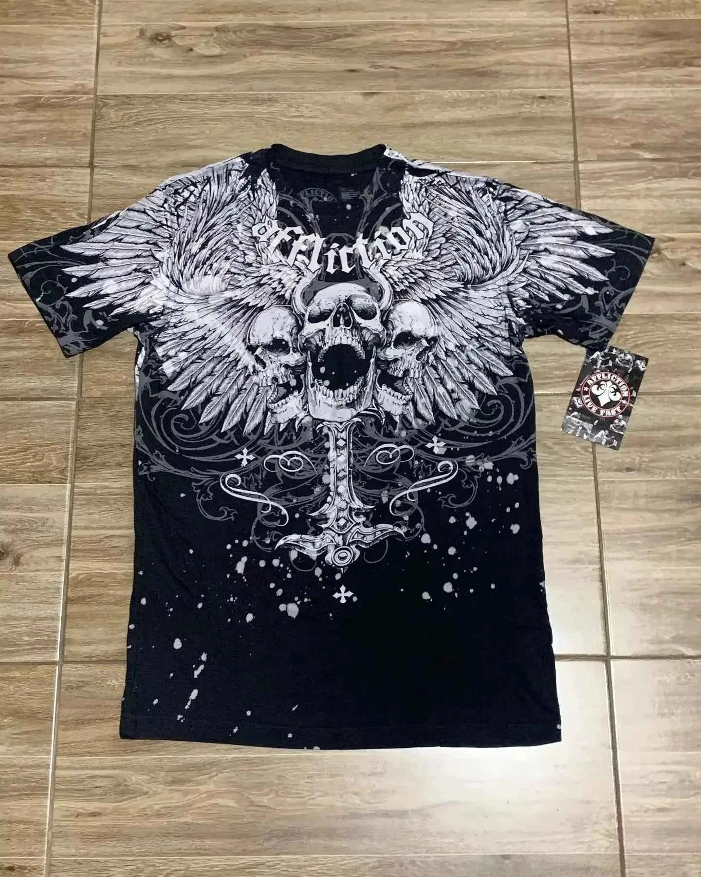 MMA ELITE Cross Skull Print Green Y2K T Shirt Men Loose Fit Streetwear Graphic Tee Oversized Glow Dark Party Ins Popularity Tops
