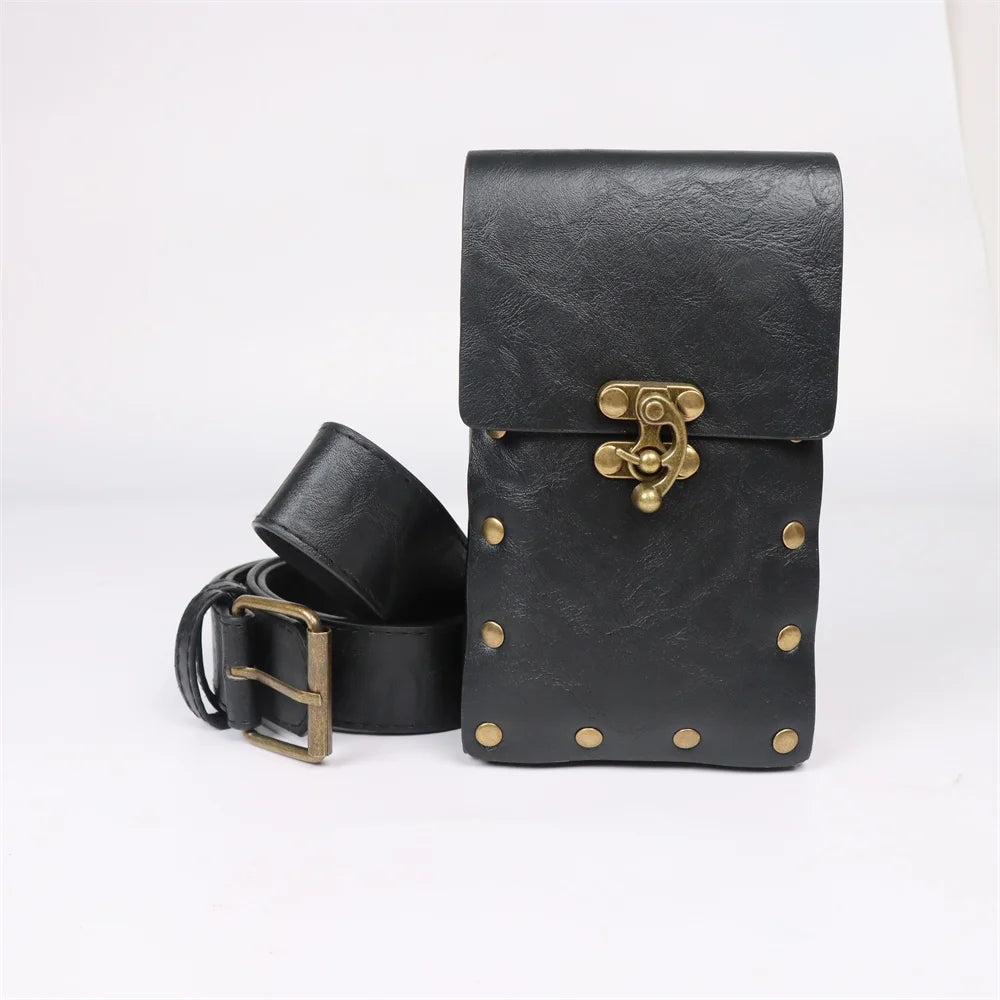 4PCS/1PCS MedievalCosplayLeather Belt Copper Coin Waist Bag Renaissance Dress Steam Belt Role Playing Halloween Belt Set Cosplay