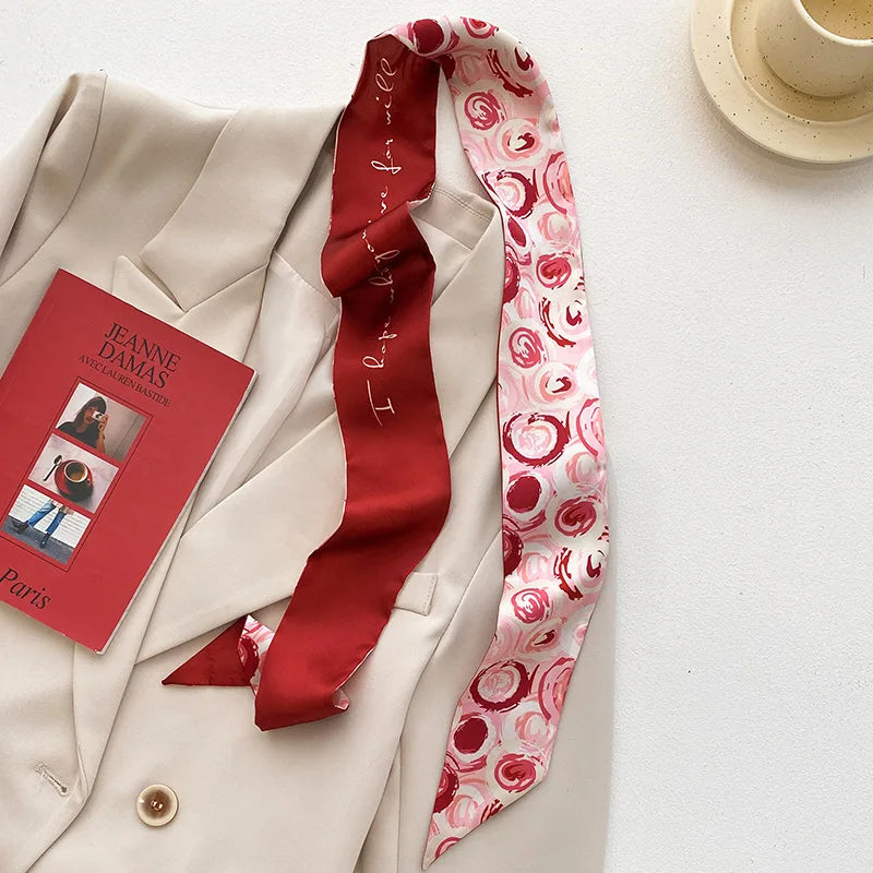 Cashew flower silk scarf double-sided printed for Women, Lightweight Versatile Bandana Style, Daily Office Party Vacation Boho