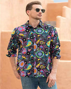 Fashionable Men's 70s Disco Shirts Casual Shirts Floral Vintage Long Sleeve Shirts Button Lapel Cardigan Mens Oversized Shirts