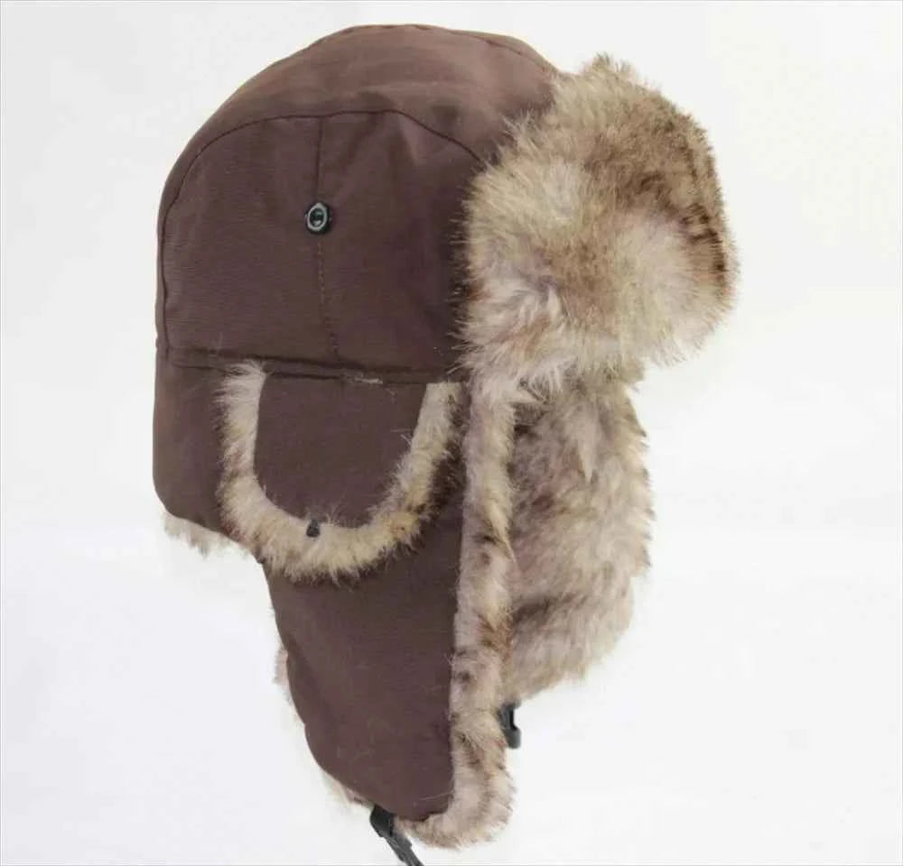 Men's Warm Soldier Hat Winter Pilot Patrolman Earmuffs Polyester Fiber Warm Russian Ski Hat Windproof Cold Pilot Hats