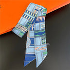 Fashion Women Hair Scarf 2024 New Brand Design Luxury Silk Scarf Fashion Print Headband Skinny Bag Scarves Neckerchief