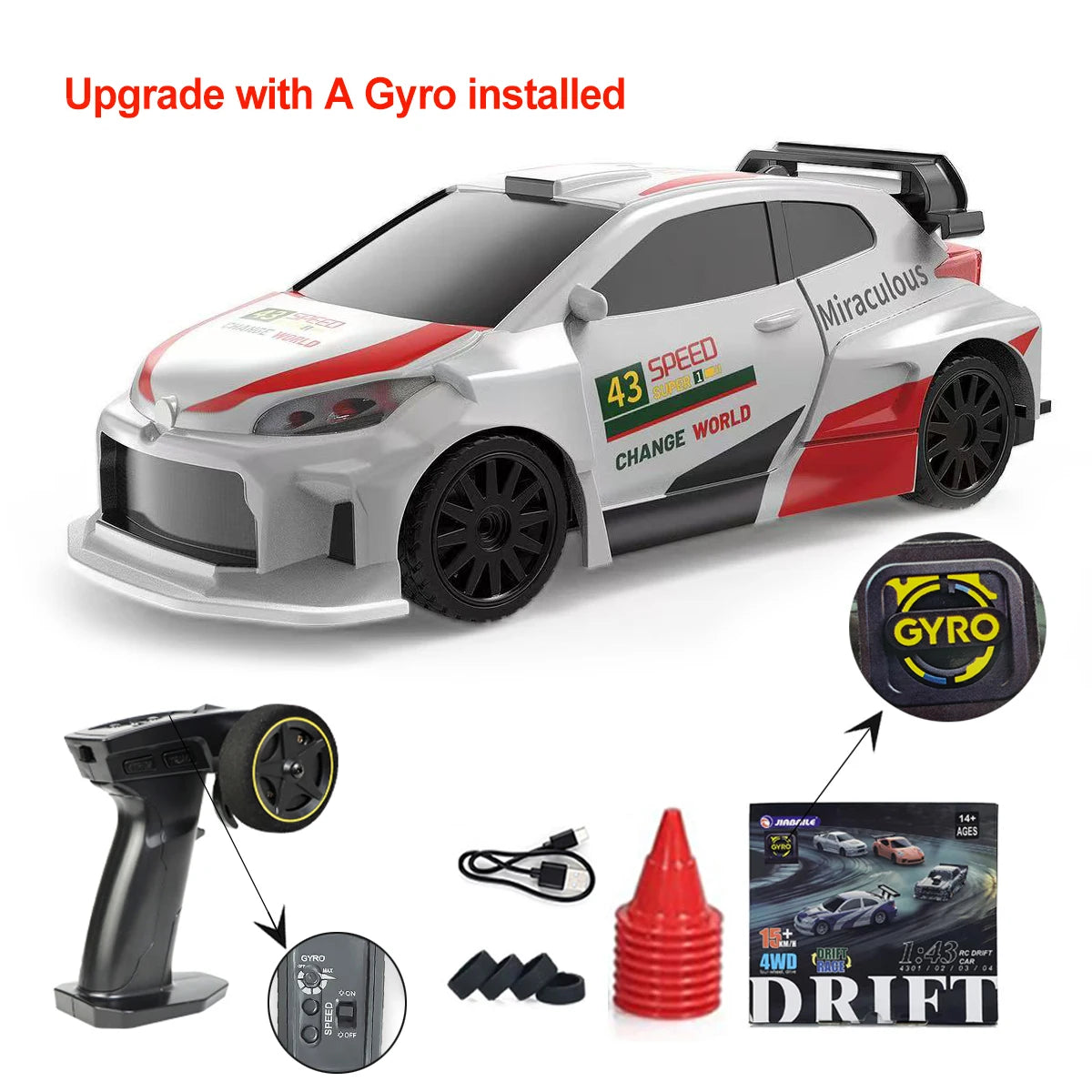 Upgraded Gyro 1/43 RC Drifting Car Racing RTR 4WD High Speed Radio Control Model 2.4G Drift Race Vehicle Mini Gifts