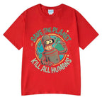 Funny Save The Planet Kill All Humans Robot Graphic Print T Shirt Men's Women Fashion Short Sleeve T-shirt Oversized Cotton Tees