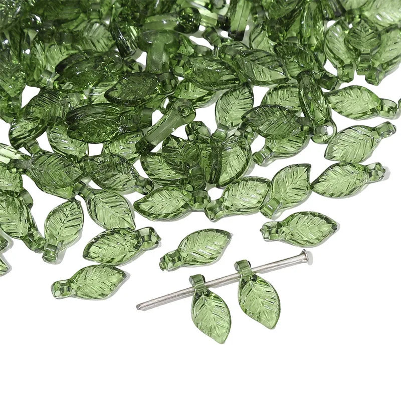 50/100Pcs Acrylic Green Leaf Spacer Charms Beads For DIY Pendant Keychain Necklace Bracelet Jewelry Making Crafts Accessories