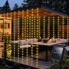 LED Solar Courtyard Curtain Lights Outdoor Waterproof Fairy String Lights With 8 Modes for Garden Window Bedroom Wedding