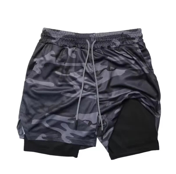 Camouflage Running Shorts, Men's Gym Sports Shorts 2-in-1, Quick Dry Exercise Training, Outdoor Sports Fitness Jogging Shorts