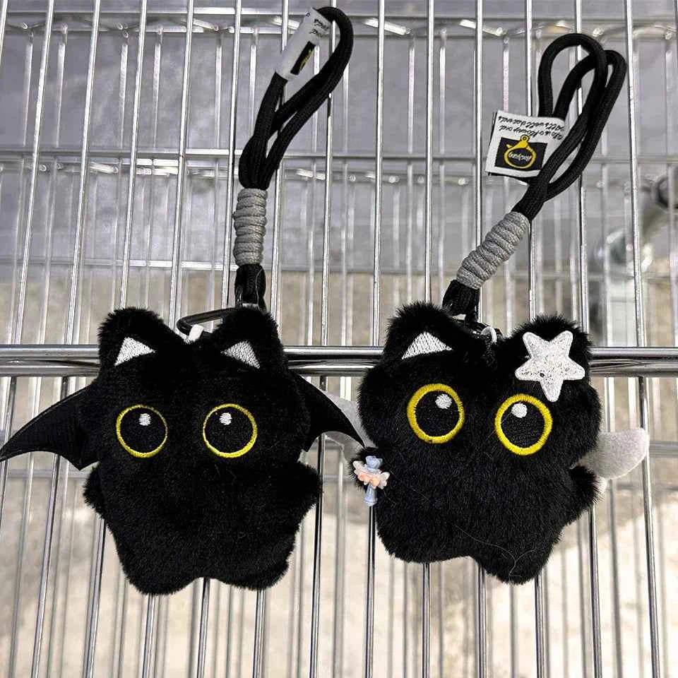 Cute Black Cat Plush Keychain Kawaii Bag Charm