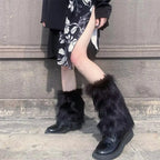 Foot Cover Faux Fur Furry Leg Warmers 40cm Japanese Style Lolita Boots Cover Kawaii Y2K Warm Knee Sleeve Autumn/Winter