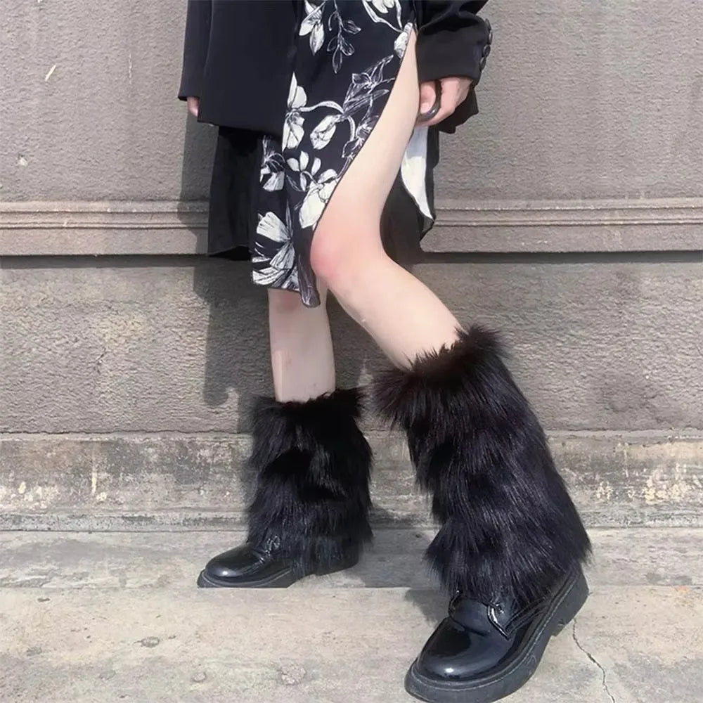 Foot Cover Faux Fur Furry Leg Warmers 40cm Japanese Style Lolita Boots Cover Kawaii Y2K Warm Knee Sleeve Autumn/Winter