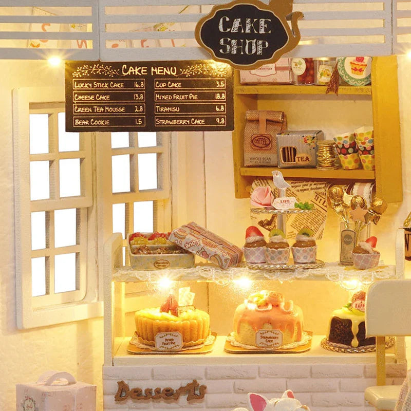 Kitten Mini Doll House 3D Puzzle Assembly Model Building Kit Creative Room Bedroom Decoration With Furniture Wooden Crafts Gifts