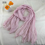 Women Soft Breathable Cotton and Linen Scarves Solid Color Pleated Scarf Retro Bohemian Style Long Wraps 180*90cm Multi Color