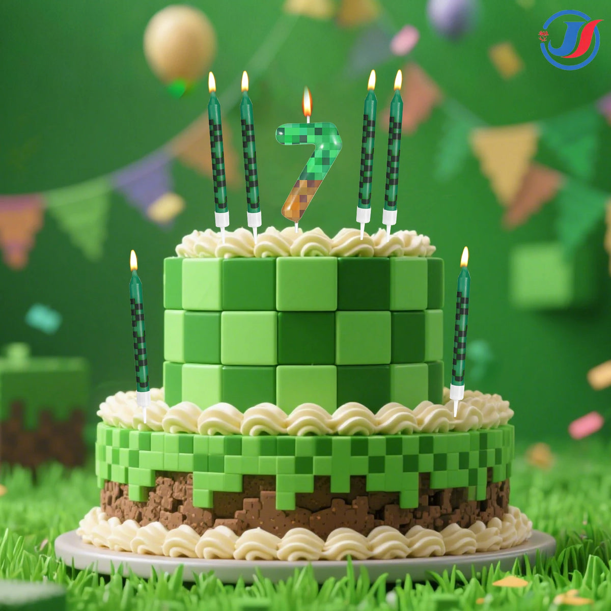 7Pcs Pixel Birthday Cake Candles Topper for Pixel Theme Party Anniversary Party Video Game Party Supplies for Boys Girls