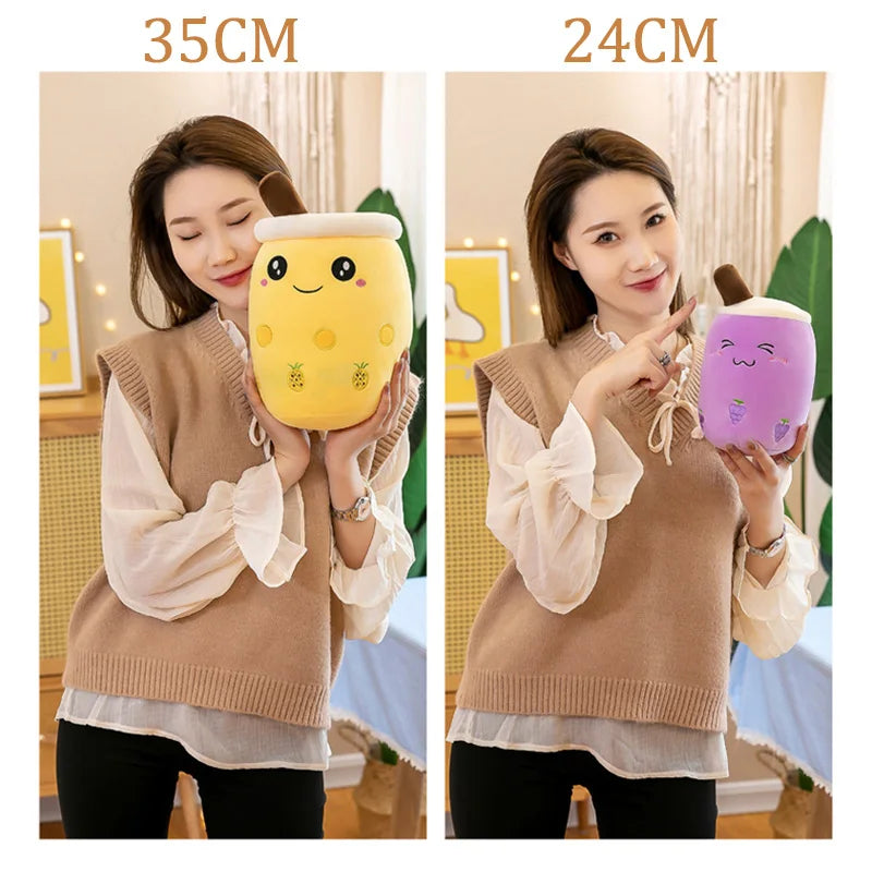 Cute Stuffed Boba Plush Bubble Tea Real-life Bubo Food Milk Cup Plushie Pillow Soft Kawaii Plush Toys Gifts for Kids Adult 24CM