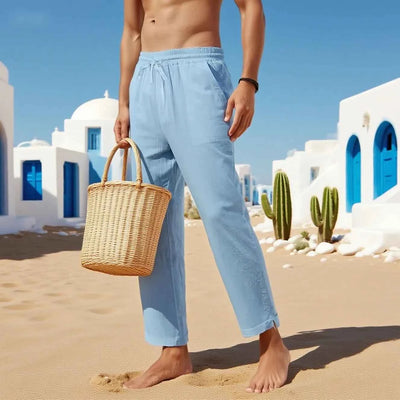 Men's Lightweight Long Pants Summer Solid Color Breathable Loose Trousers Male Elastic Waist Casual Pants Harajuku Trousers