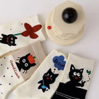 4 Pairs  Cute Socks with Personality Polka Dots Cat Korean-style INS Stacked Socks for All Seasons Student Mid-calf Socks