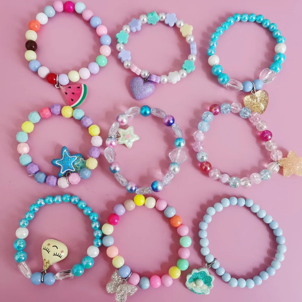 5Pcs/Set Children Cute Unicorn Cartoon Heart Star Bracelet For Kids Girls Elastic Candy Beads Bracelets Lovely Jewelry