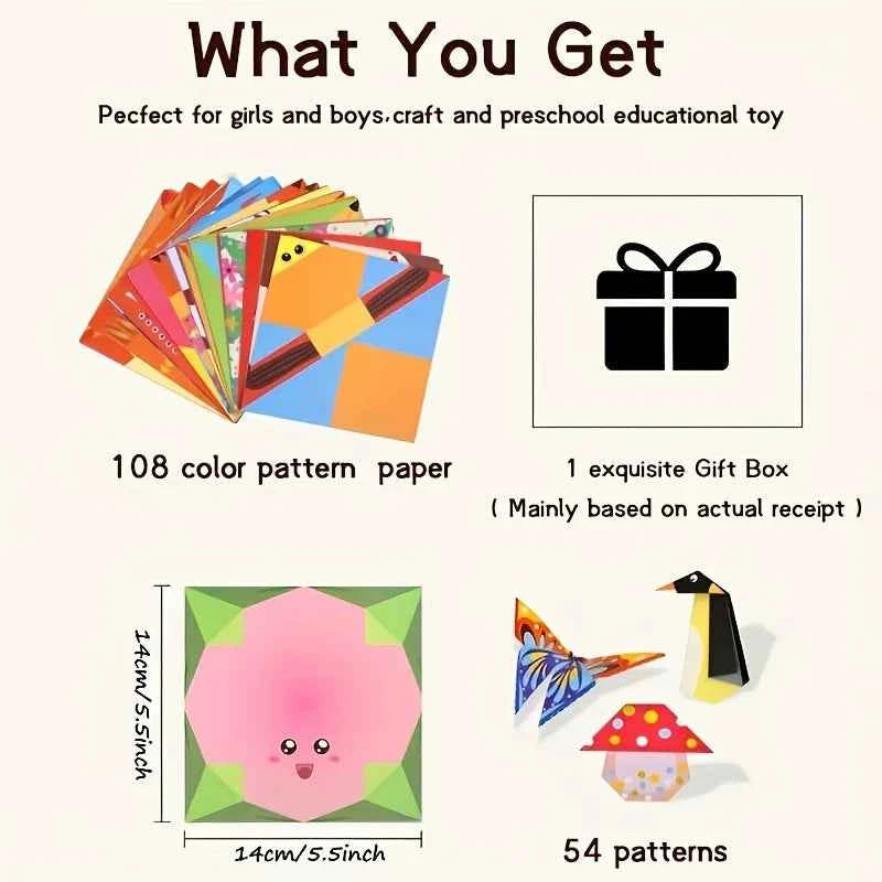 creative origami set, Including 54 Double-Sided Origami Sheets And Instruction Booklet, Suitable for DIY Art And Craft Projects