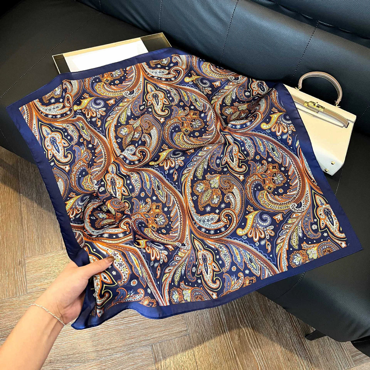 Elegant Nordic Style All Seasons Scarf Faux Silk Large Square Shawl Simple Chic Decorative Wrap For Teens