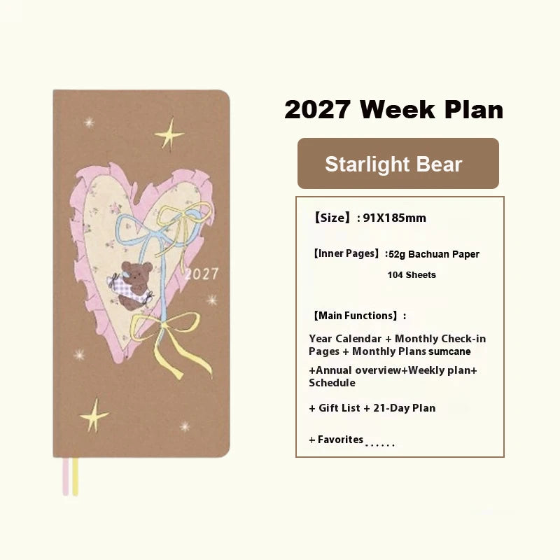 2027 Kinbor Weekly Planner Journal Notebook Daily Monthly Yearly Weeks Plan 52g Bachuan Paper Record Agenda for Back To School