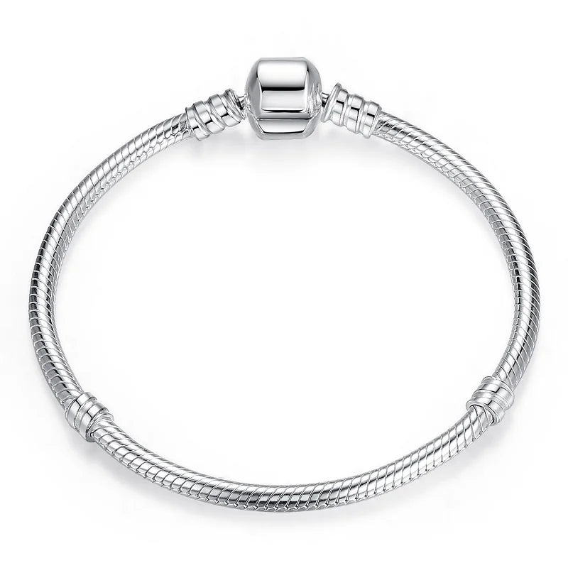 Original 925 Silver Bracelets Four Leaf Clover Butterfly Heart Bracelet Fit DIY Charms Beads Fashion Jewelry 17-20CM